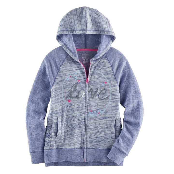 Girls 7-16 & Plus Size So&reg; Sequin Lattice Hem Zip-up Hoodie, Size: 14, Dark Blue