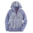 Girls 7-16 & Plus Size So&reg; Sequin Lattice Hem Zip-up Hoodie, Size: 14, Dark Blue