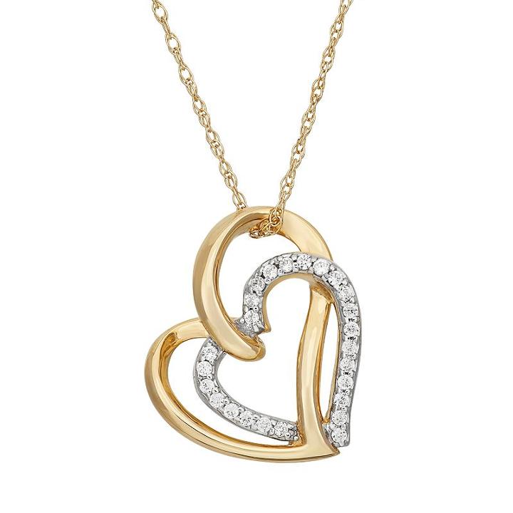 1/10 Carat T.w. Diamond 10k Gold Double Heart Pendant Necklace, Women's, Size: 18, White