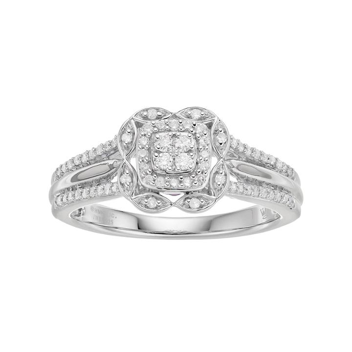 Hallmark Sterling Silver 1/4 Carat T.w. Diamond Square Halo Marquise Ring, Women's, Size: 8, White