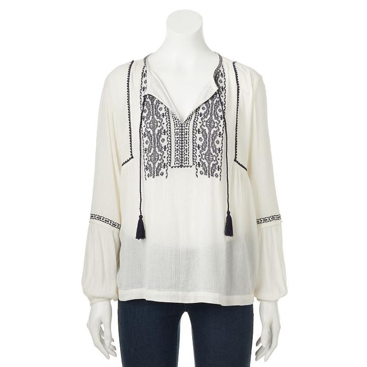 Women's Sonoma Goods For Life&trade; Embroidered Peasant Top, Size: Xs, Natural