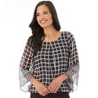 Women's Apt. 9&reg; Chiffon Bell Sleeve Top, Size: Small, Black Grid