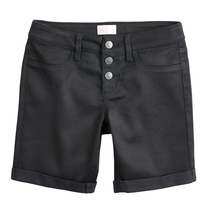 Girls 7-16 & Plus Size So&reg; Triple Snap Button Bermuda Shorts, Size: 7, Black