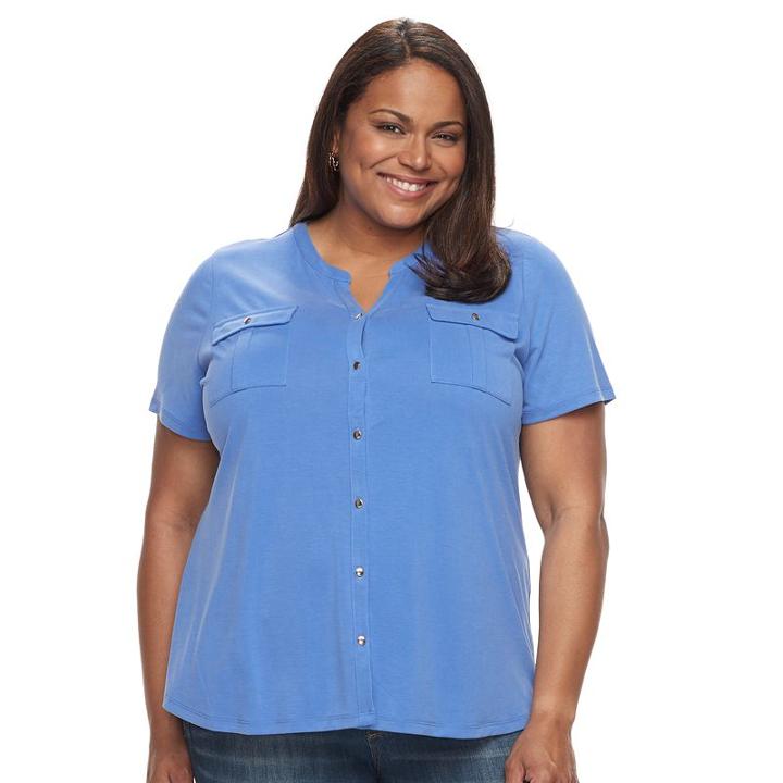 Plus Size Croft & Barrow&reg; Button-down Pocket Shirt, Women's, Size: 2xl, Blue (navy)