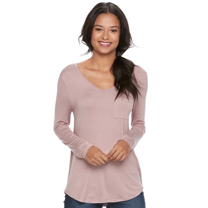 Juniors' Pink Republic V-back Long Sleeve Tunic, Teens, Size: Medium, Purple Oth