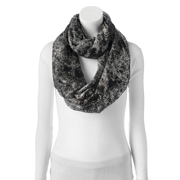 Apt 9&reg; Floral Sketch Foil Infinity Scarf, Women's, Black
