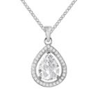 The Silver Lining Silver Plated Cubic Zirconia Teardrop Halo Pendant, Women's, White