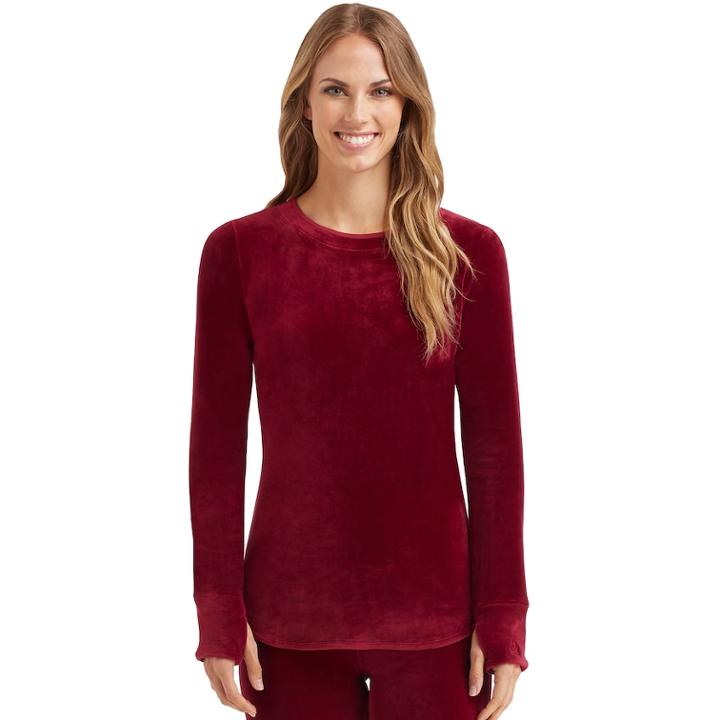 Women's Cuddl Duds Plush Velour Top, Size: Medium, Dark Red