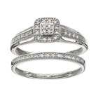 Always Yours Sterling Silver 1/10 Carat T.w. Diamond Square Halo Engagement Ring Set, Women's, Size: 7, White