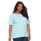 Plus Size Croft & Barrow&reg; Print Button-hem Squareneck Top, Women's, Size: 3xl, Med Blue