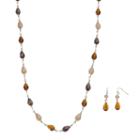 Long Brown Teardrop Bead Necklace & Drop Earring Set, Women's