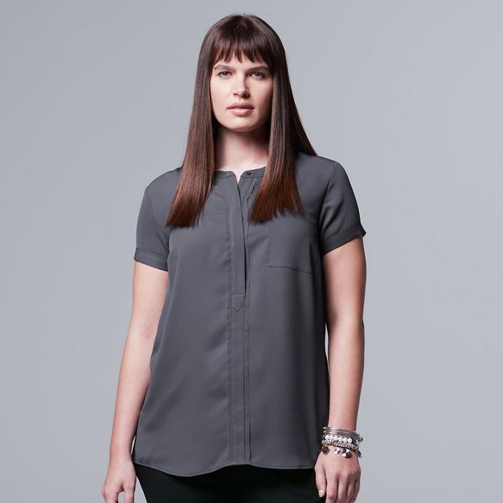 Plus Size Simply Vera Vera Wang Popover Top, Women's, Size: 2xl, Grey