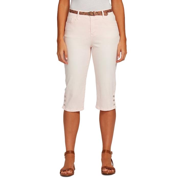 Women's Gloria Vanderbilt Sasha Belted Denim Skimmer Capris, Size: 16, Pink