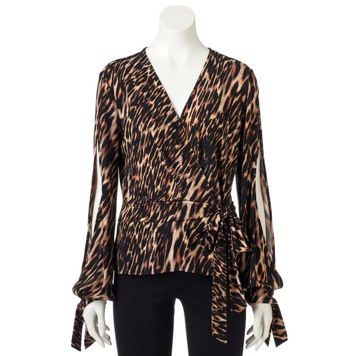 Petite Jennifer Lopez Faux-wrap Top, Women's, Size: M Petite, Brown