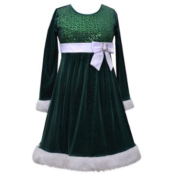 Girls 4-6x Jessica Ann Long Sleeve Sparkle Velvet Dress, Size: 6x, Green