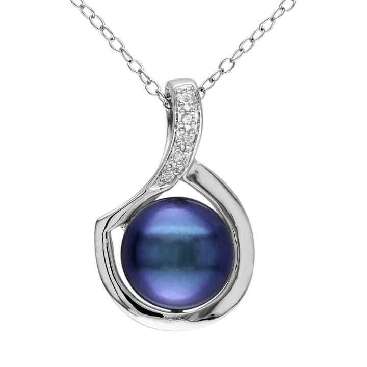 Stella Grace Dyed Freshwater Cultured Pearl And Diamond Accent Sterling Silver Pendant Necklace, Women's, Size: 18, Black