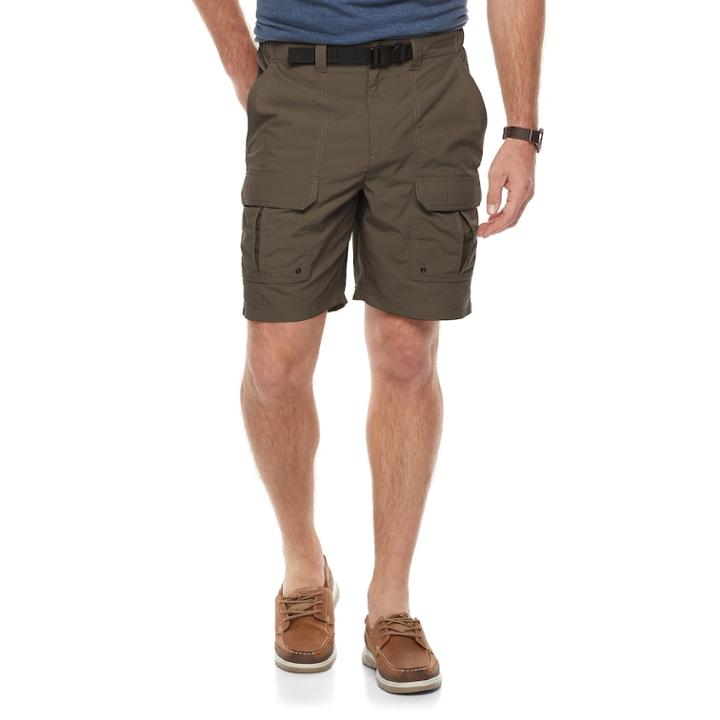 Men's Croft & Barrow&reg; Classic-fit Outdoor Belted Side-elastic Ripstop Cargo Shorts, Size: 34, Brown