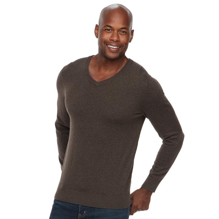 Men's Croft & Barrow&reg; Classic-fit 12gg V-neck Sweater, Size: Large, Dark Brown