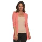 Women's Croft & Barrow&reg; Pointelle Open-front Cardigan, Size: Large, Med Pink
