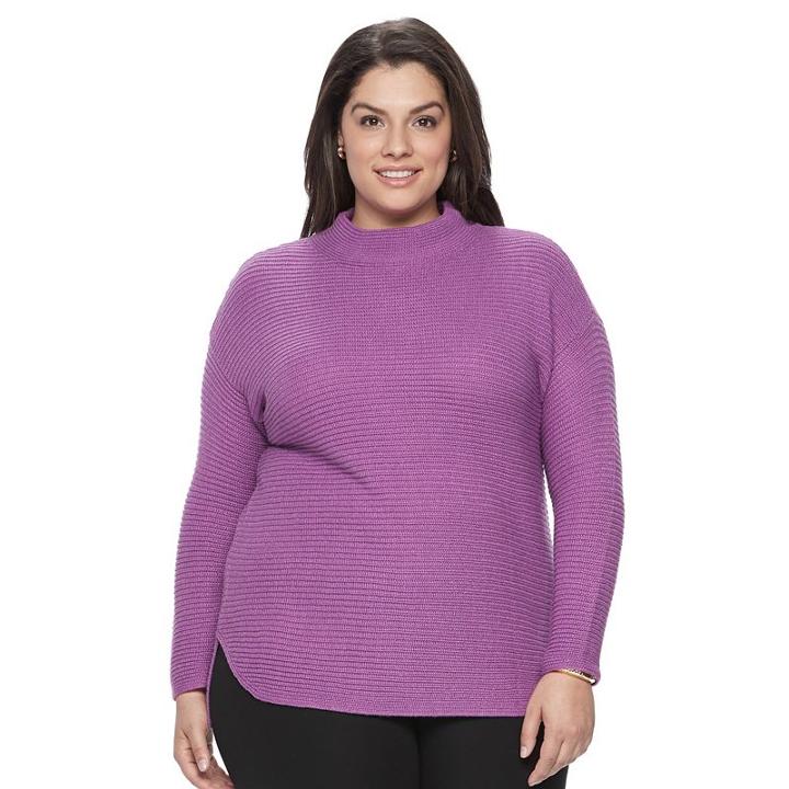Plus Size Croft & Barrow&reg; Drop-shoulder Mockneck Sweater, Women's, Size: 2xl, Med Purple