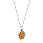 Platinum Over Silver Amber Teardrop Pendant Necklace, Women's, Size: 18, Orange