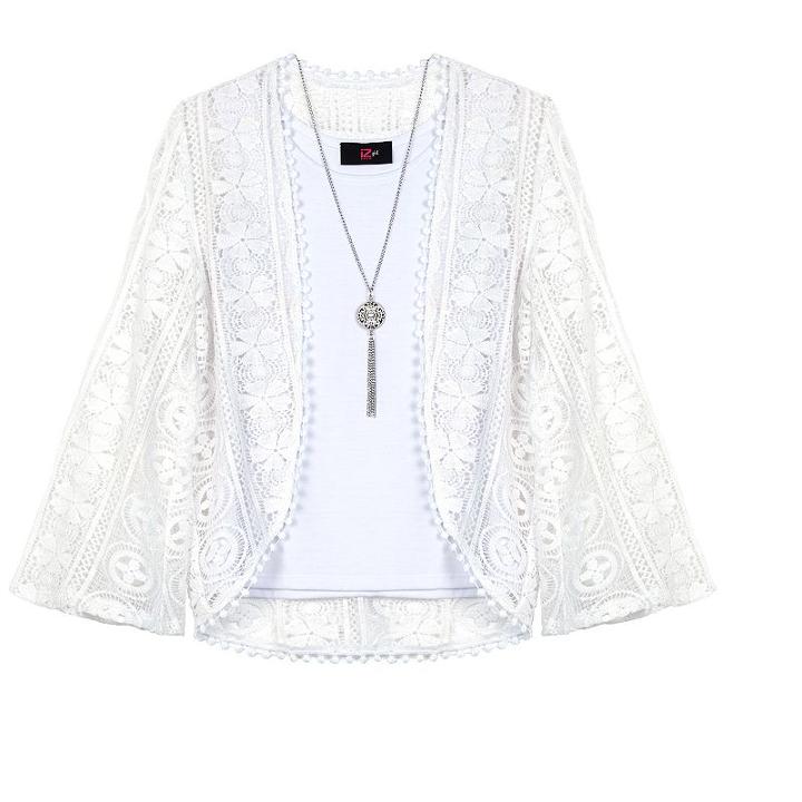 Girls 7-16 Iz Amy Byer Lace Bell Sleeve Cozy Top With Necklace, Girl's, Size: Small, White