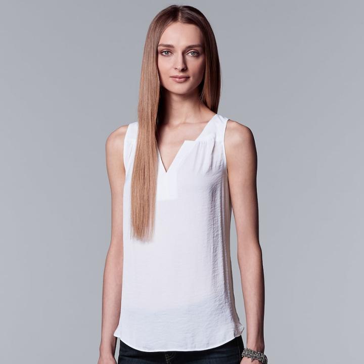 Women's Simply Vera Vera Wang Pleated Splitneck Tank, Size: Large, White