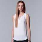 Women's Simply Vera Vera Wang Pleated Splitneck Tank, Size: Large, White