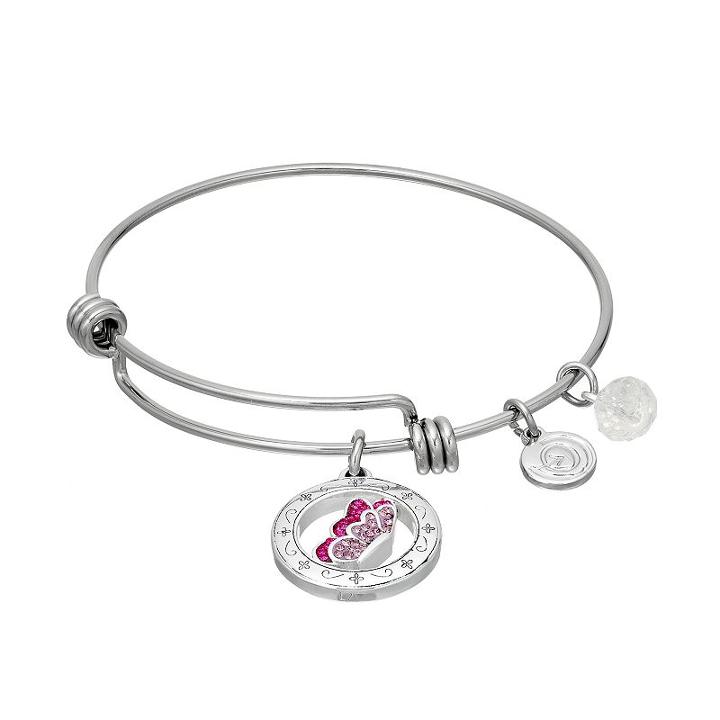 Love This Life Crystal Butterfly Charm Bangle Bracelet, Women's, Grey