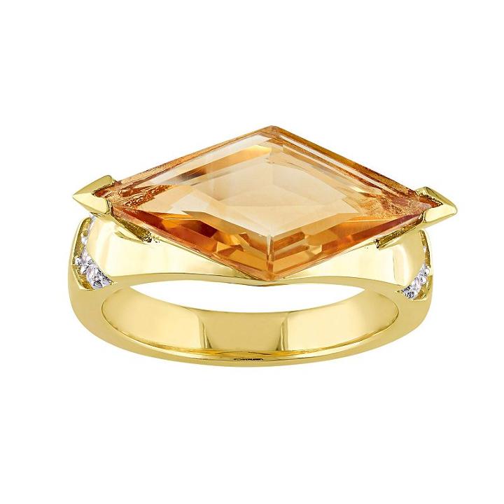 V19.69 Italia 18k Gold Over Silver Citrine Prism Ring, Women's, Size: 7, Orange