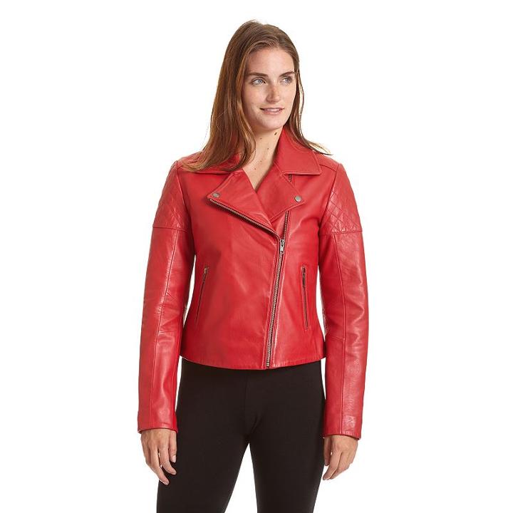 Women's Excelled Asymmetrical Leather Motorcycle Jacket, Size: Xl, Red