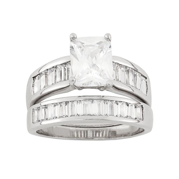 Sterling Silver Cubic Zirconia Engagement Ring Set, Women's, Size: 12, White Oth