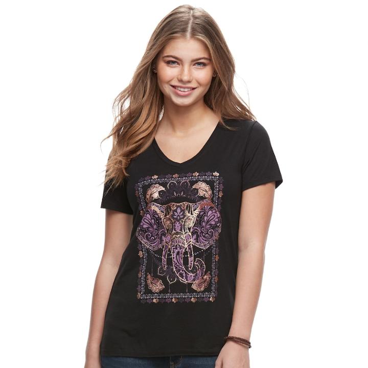 Juniors' Fifth Sun Foiled Elephant Graphic Tee, Teens, Size: Xl, Black