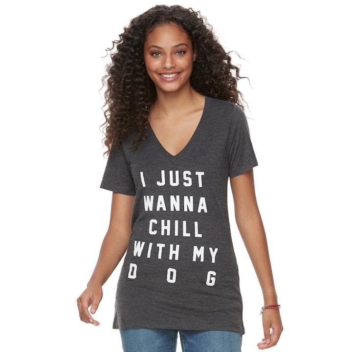 Juniors' Chill With My Dog Graphic Tee, Teens, Size: Medium, Grey Other