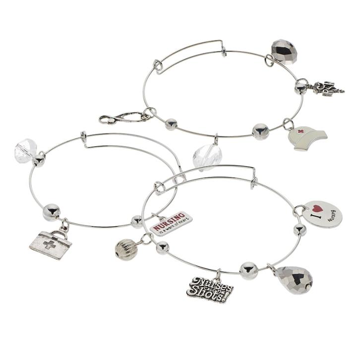 Nurse Bangle Bracelet Set, Women's, Silver