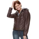 Juniors' J-2 Hooded Faux-leather Moto Jacket, Teens, Size: Xs, Med Brown
