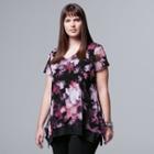 Plus Size Simply Vera Vera Wang Printed Shark-bite Hem Tee, Women's, Size: 0x, Black