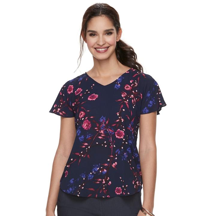 Women's Elle&trade; Flutter Sleeve Tee, Size: Medium, Blue (navy)