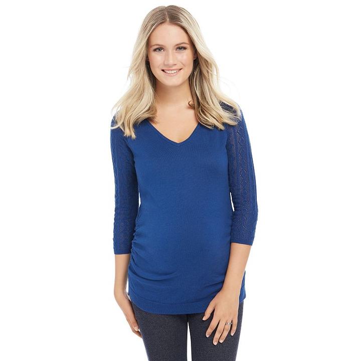 Maternity Oh Baby By Motherhood&trade; Pointelle V-neck Sweater, Women's, Size: Medium, Blue (navy)