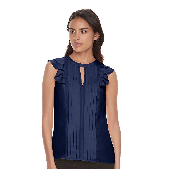 Women's Elle&trade; Pintuck Ruffle Top, Size: Small, Blue