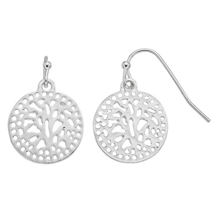 Lc Lauren Conrad Silver-tone Openwork Disc Drop Earrings, Women's, Silver