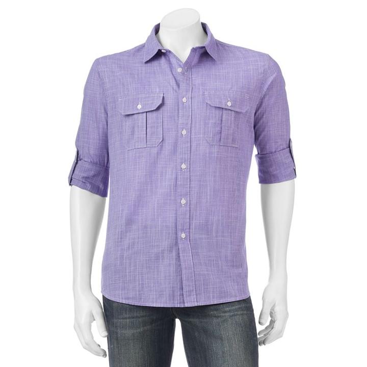 Men's Apt. 9&reg; Modern-fit Crosshatch Roll-tab Button-down Shirt, Size: Xl, Dark Blue