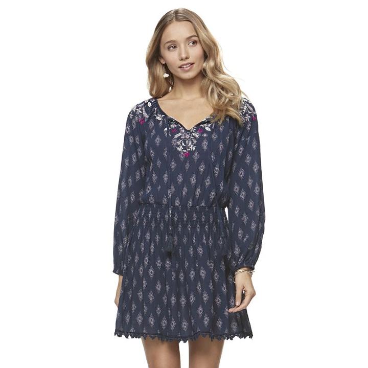 Juniors' Mason & Belle Embroidered Peasant Dress, Girl's, Size: Xl, Dark Blue