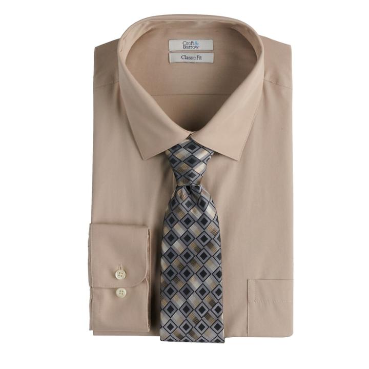 Big & Tall Croft & Barrow&reg; Regular-fit Stretch-collar Dress Shirt And Patterned Tie Boxed Set, Men's, Size: 19 34/5b, Med Brown