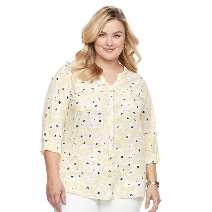 Plus Size Croft & Barrow&reg; Crepe Button-down Shirt, Women's, Size: 3xl, Med Yellow