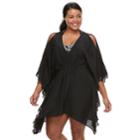 Plus Size Beach Scene Gauze Caftan Cover-up, Women's, Size: 3xl, Black