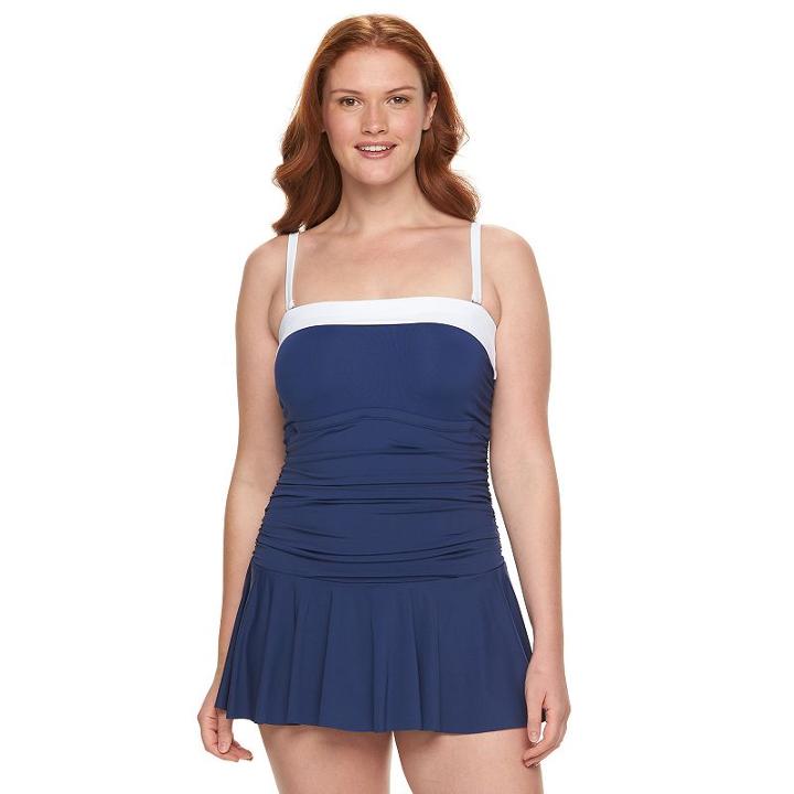 Plus Size Chaps Body Sculptor & Tummy Slimmer Bandeau Swimdress, Women's, Size: 18 W, Dark Blue