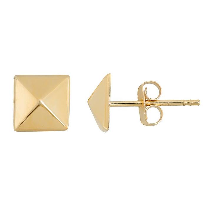 14k Gold Pyramid Stud Earrings, Women's, Yellow
