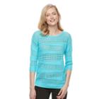Women's Dana Buchman Open-work Scoopneck Sweater, Size: Medium, Turquoise/blue (turq/aqua)