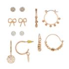 Mudd&reg; Bow, Button & Beaded Hoop Nickel Free Earring Set, Women's, Gold